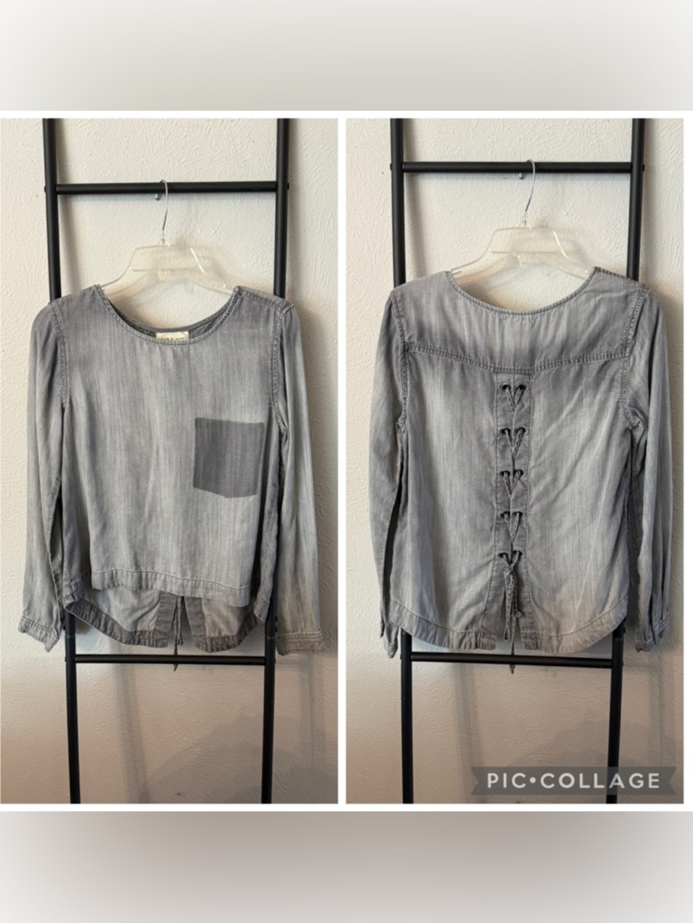 Anthropologie Cloth and Stone Tencel Long Sleeve Lace Back Top Size XS